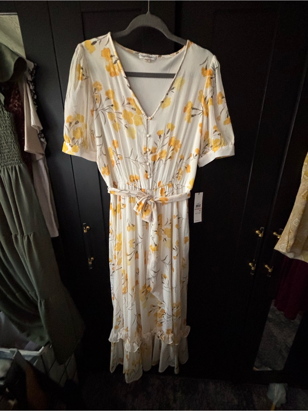 Calvin Klein White Maxi Dress with Yellow Floral Print